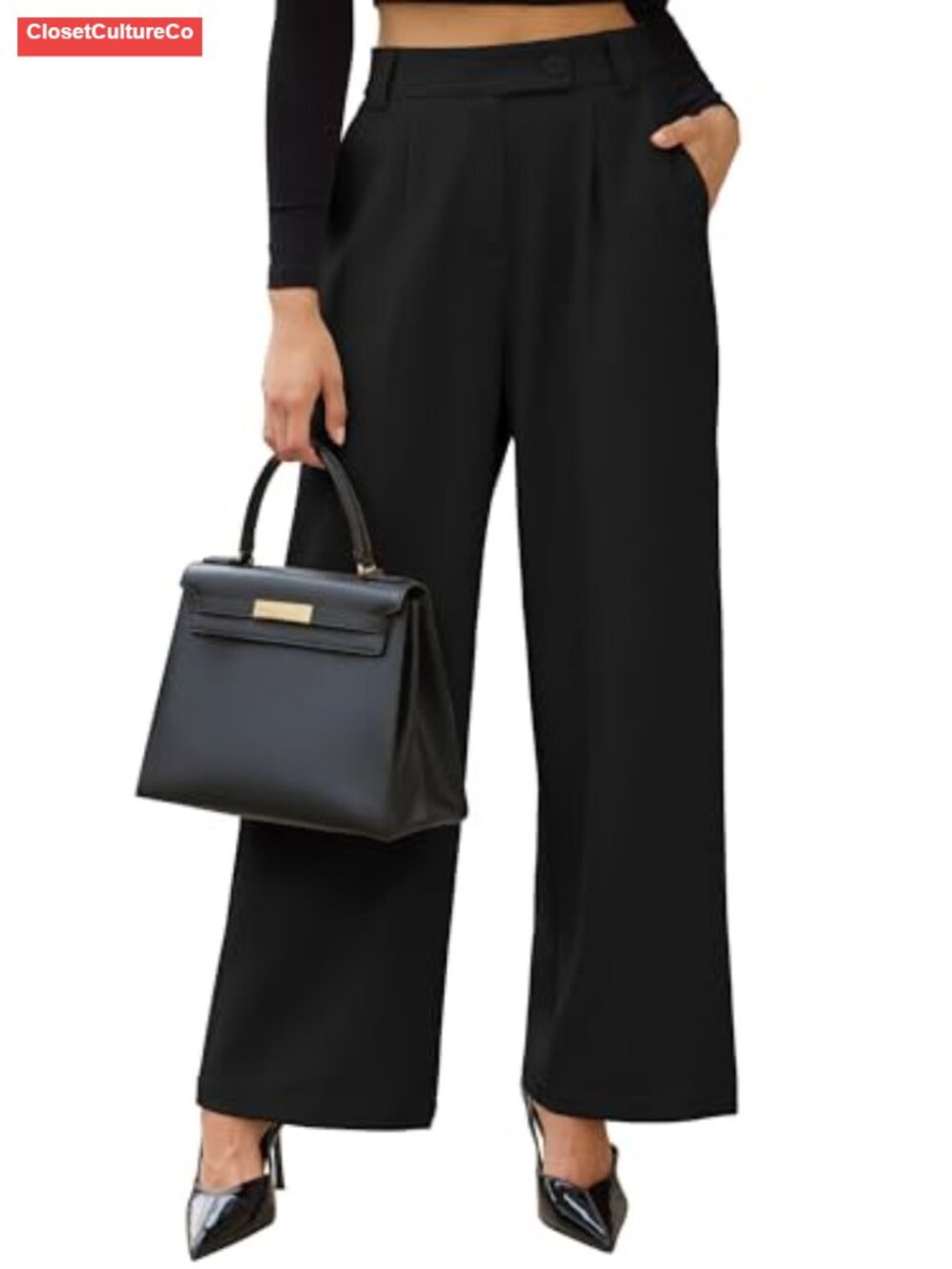 Wide Leg High Waisted Business Casual Work Dress Pants with Pockets